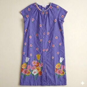 Vintage70s Smart Time Purple Heart Floral Duster House Dress Union Made Medium